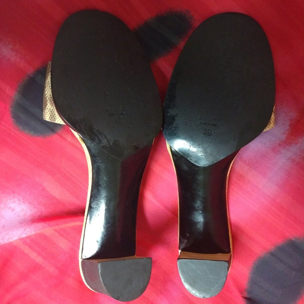 ❤️GUCCI TOM FORD Snake Slip On Chunky Wood Heel Slides Sandals Shoe 8 B Italy - Picture 8 of 10